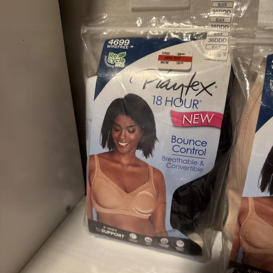 Sujetador Playtex 18 horas control de rebote sin cables soporte de 4 vías - 36 DDD negro nuevo con etiquetas Foto 2 de 4