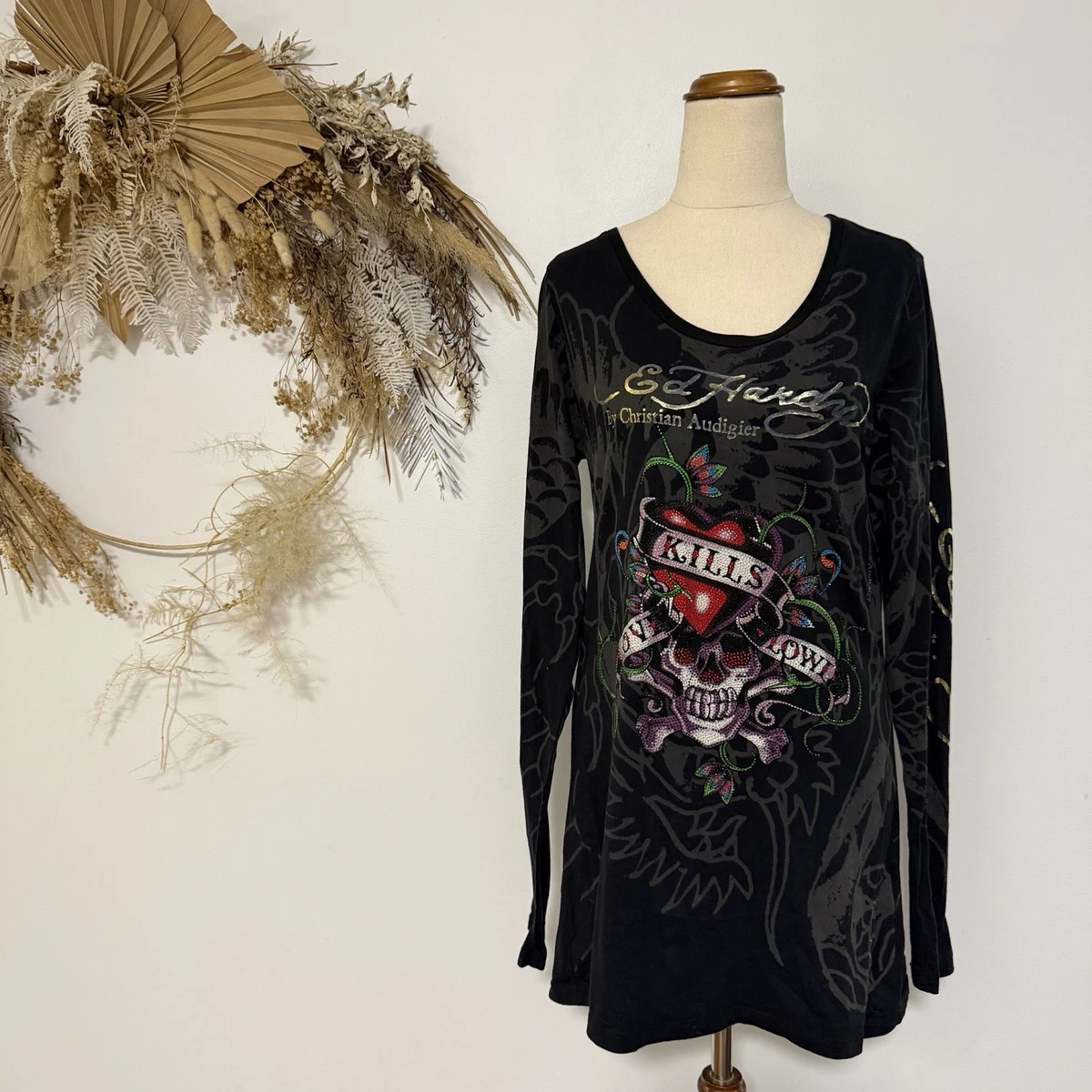 knee length dresses for ladies Ed Hardy Graphic Long Sleeve (XS) main image 1