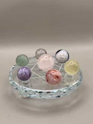 Seven Star Crystal Array Feng Shui display set Chakra Mini Spheres Glass Plate