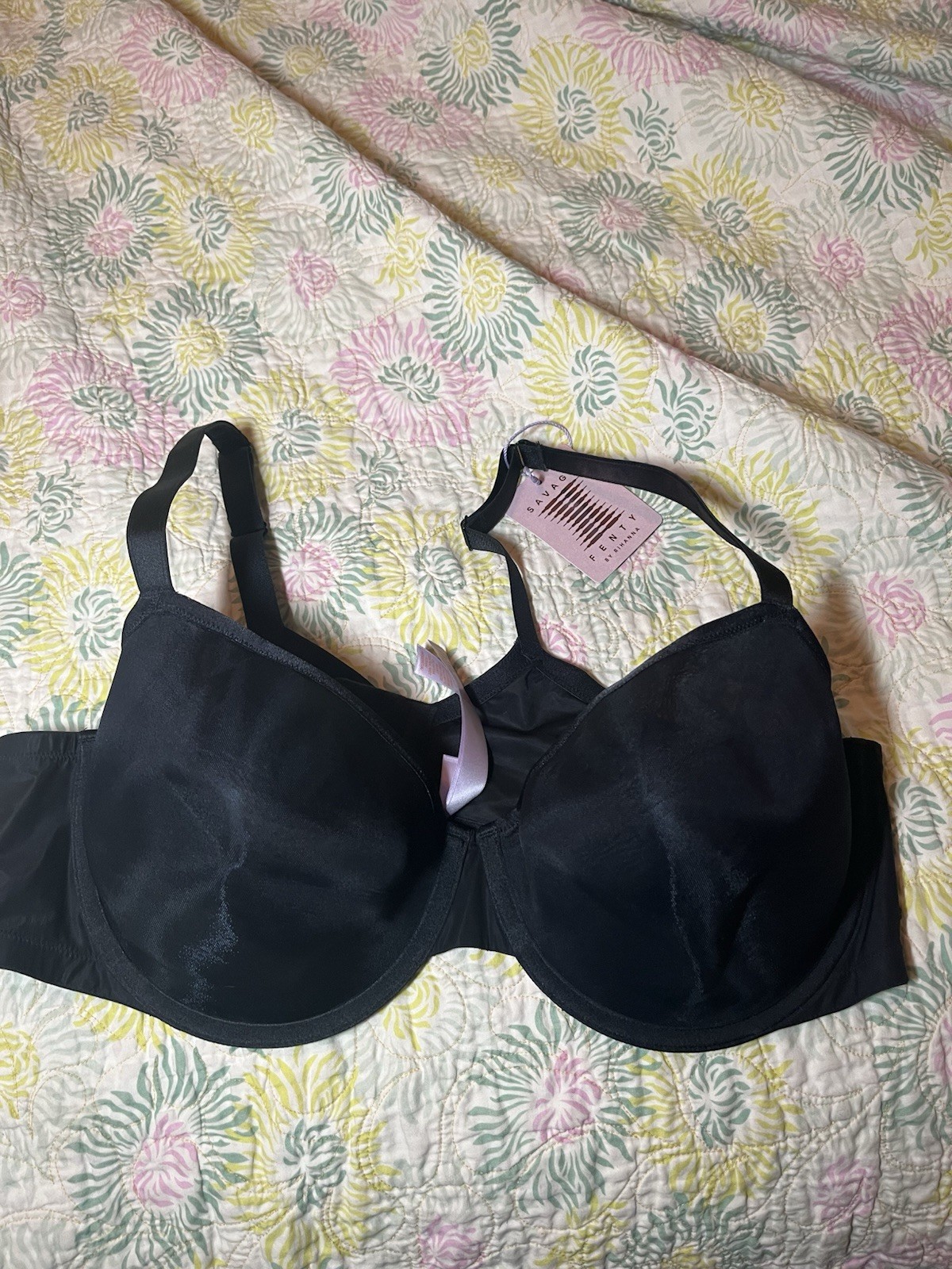 Savage X Fenty 42DD Unlined Sheer Mesh Logo Underwire Bra Black Witchy RN157029