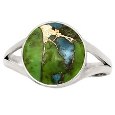 Blue Turquoise In Green Mohave - USA 925 Sterling Silver Ring s.8 Jewelry R-1002