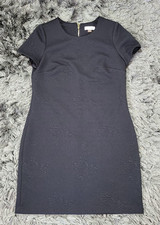 Calvin Klein Dress Womens 8 Black Sheath Floral Textured Short Sleeve Career