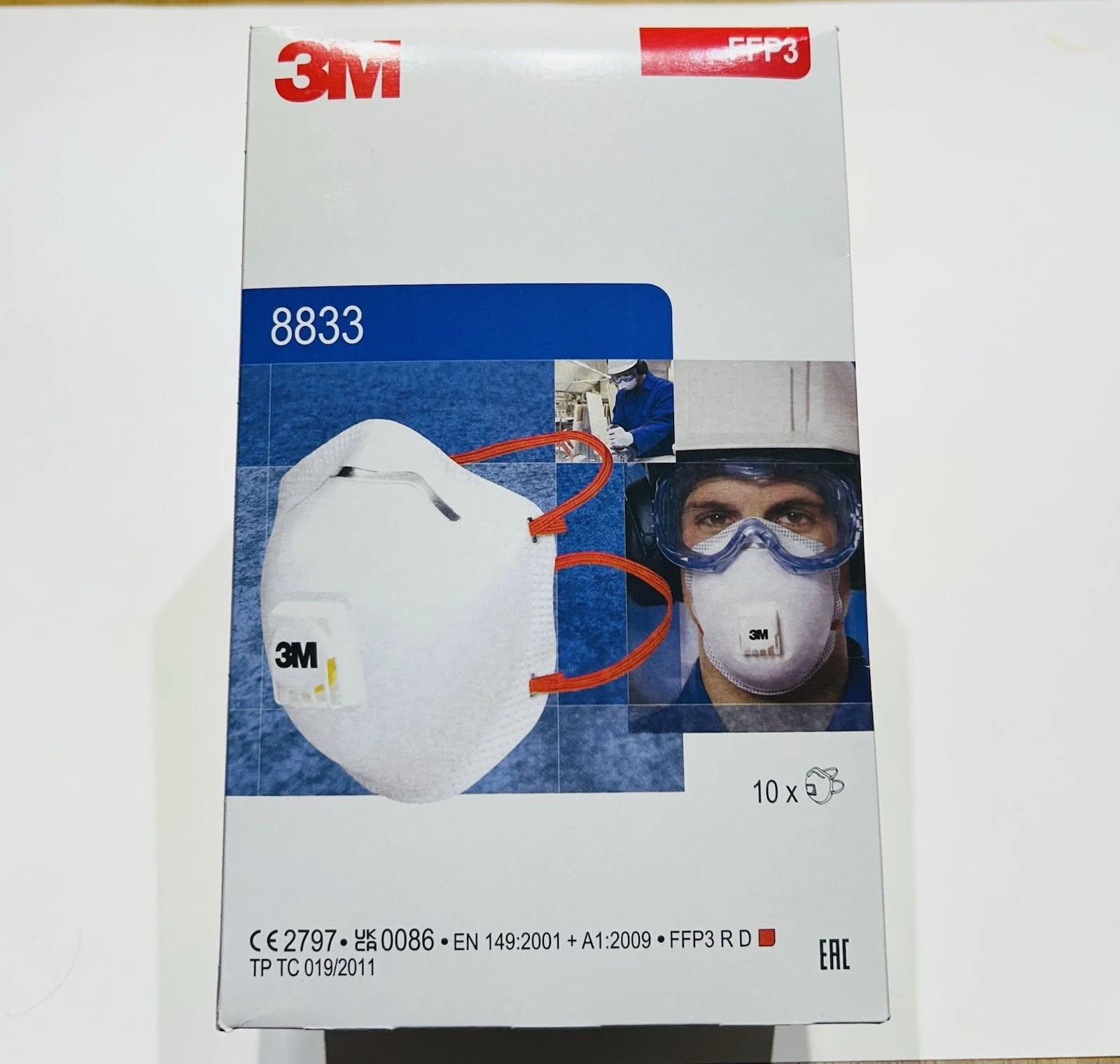3M 8833 FFP3 Disposable Face Mask (Pack of 10) Expiration Date 7/2027