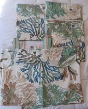Four New Atlantis Jade Valances, 84x19", Tab Top, Beach/Ocean Theme, Aqua/Beige