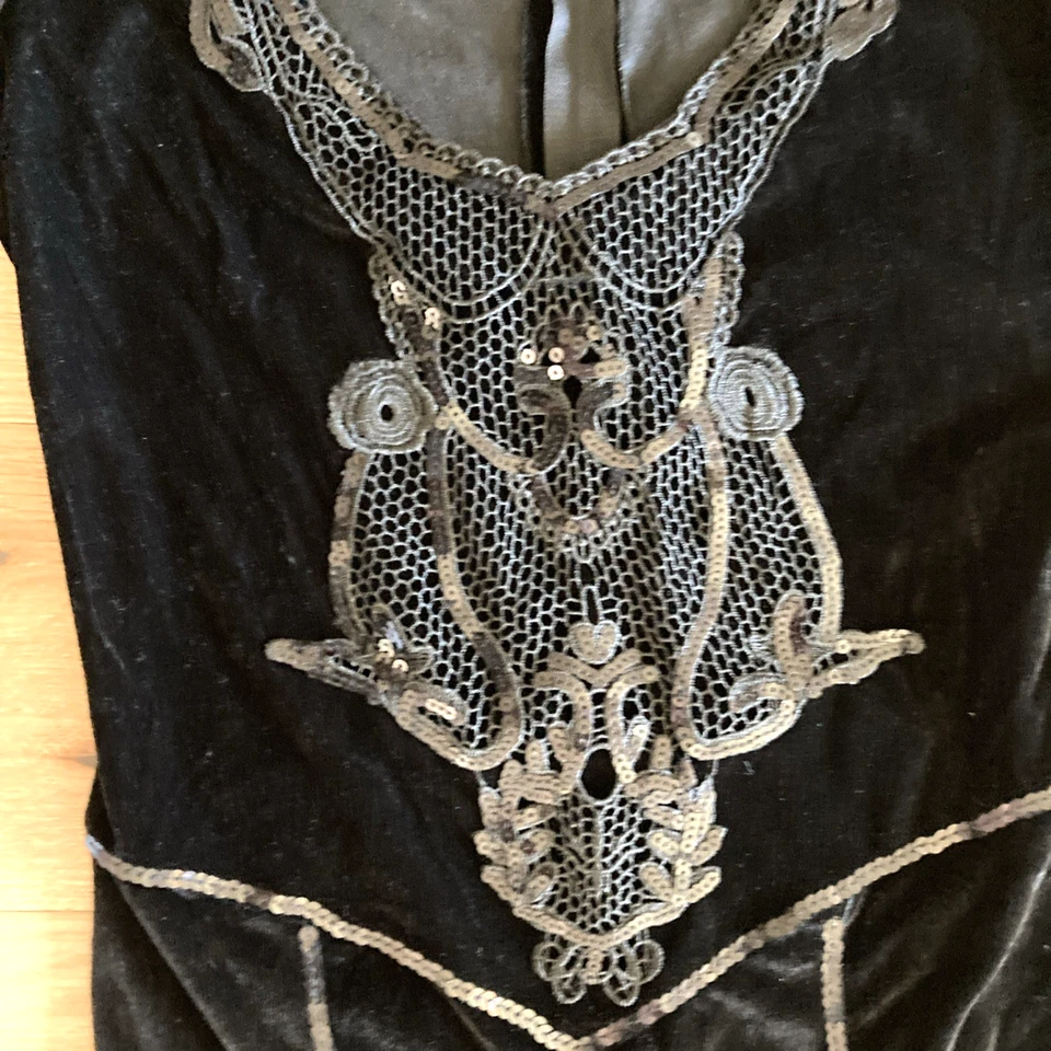 Vestido Gótico Terciopelo Lentejuelas Encaje M Elvira Morticia Addams Juegos con disfraces Hada Oscura Foto 2 de 4