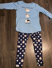 Girls Justice Light Blue and Navy Cat Pajamas Size 20 2 Piece