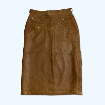 CREAZIONI in PELLE Luxury Cinammon Brown 100% Leather Midi Skirt UK 12 US 8