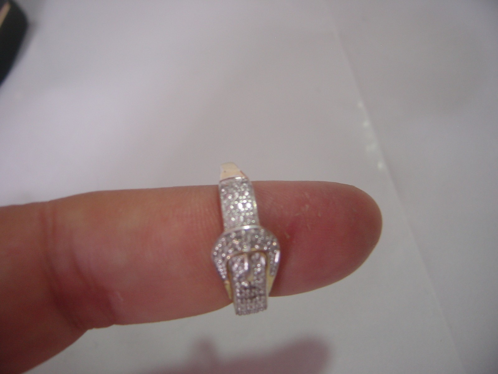 Solid Silver &gp-buckle Ring-small sparkling diam… - image 10