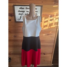 Tommy Hilfiger Colorblock Dress Women 10 White Black Red Good Sleeveless Sheath