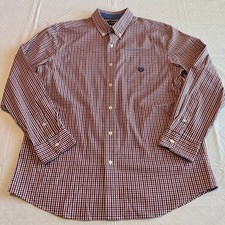 Chaps Men's Stretch Easy Care Button-Down Shirt Burgundy White Check L