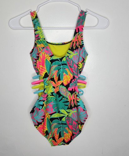 Cat & Jack Swimsuit Girls Large 10/12 Multicolor Tropical One Piece Bathing Suit - Picture 4 of 5
