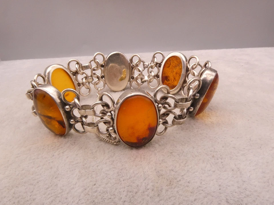 Armband Silber 835 prachtvolles wunderbares Designerkunstwerk mit Bernstein - Bild 4 von 4