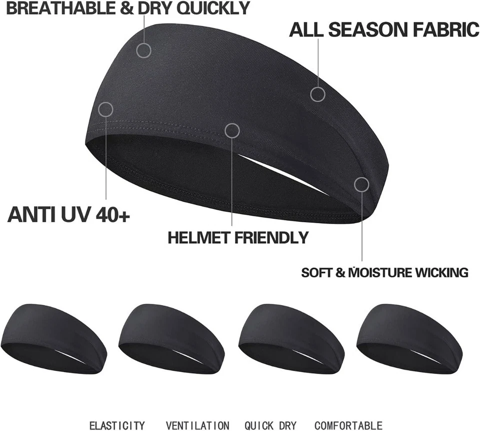 5 Pack Workout Headbands - Moisture Wicking Sports Sweatbands for Men & Women - Image 3 of 4