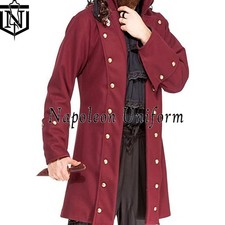 Men's Maroon Wool Buccaneer Frock Coat 18th Century Pirate Costume Coat