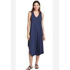 Gap V-Neck Shift Midi Dress Womens Small Sleeveless Navy Blue Beachy Minimalist