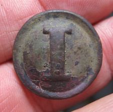 Dug Civil War Confederate Tin Back Block "I" Coat Button from Dalton