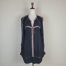 Isabel Marant Etoile Dress FR40 US8 Black Fita Shirtdress Embroidered Boho Folk
