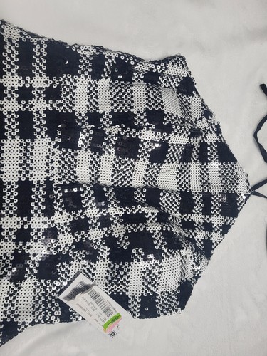 Dear Moon Plaid Sequin Tie Halter Neck Mini Dress Black White Juniors Size 3 NWT - Picture 9 of 11
