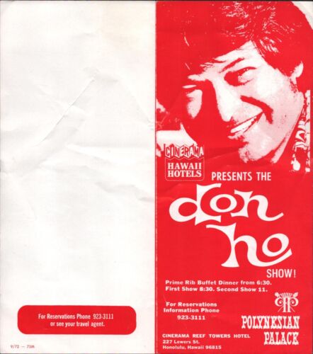 1972 DON HO - CHANTEUR HAWAÏEN brochure vintage dîner spectacle PALAIS POLYNÉSIEN - Photo 1 sur 2