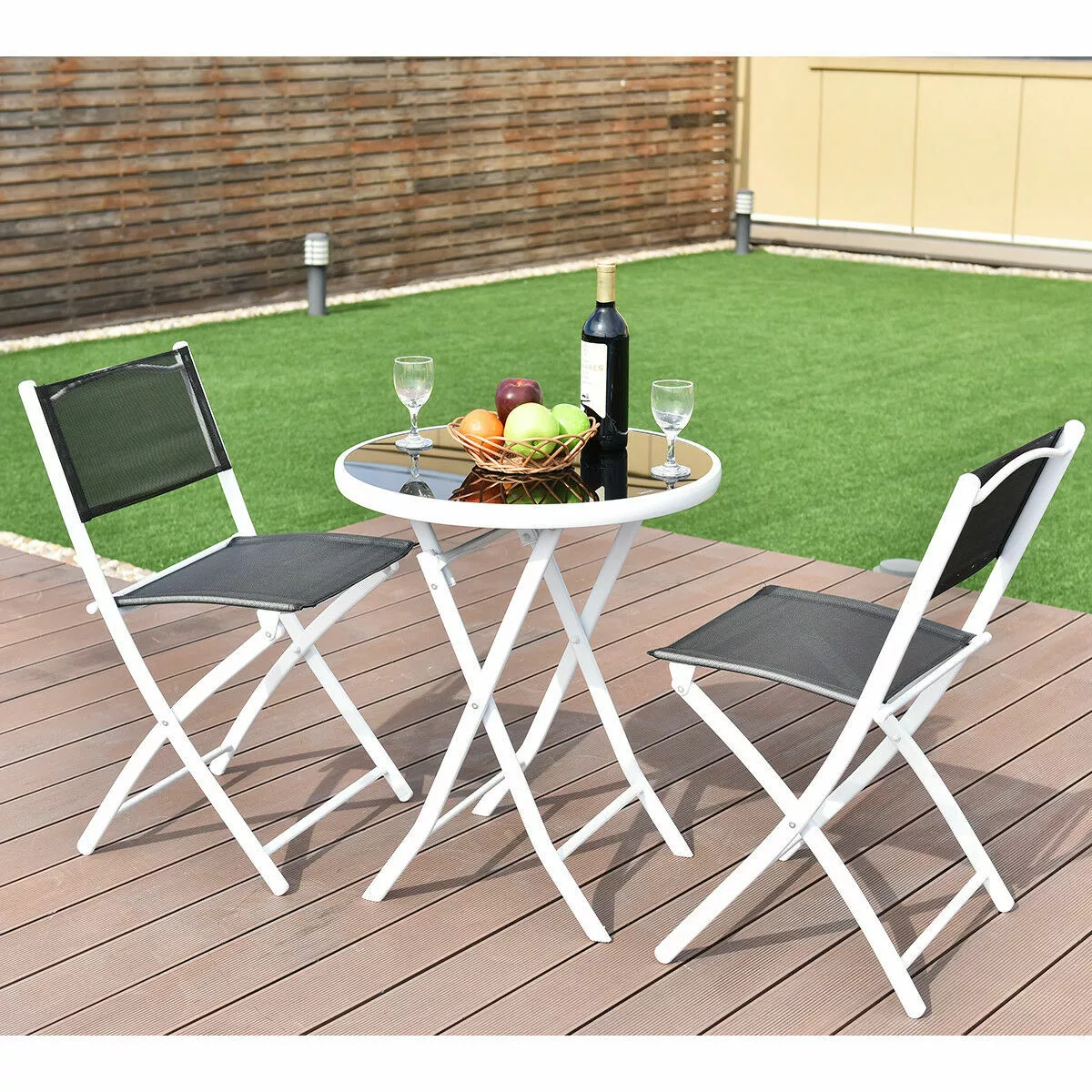 3 PCS Folding Bistro Table Chairs Set Garden Backyard Patio