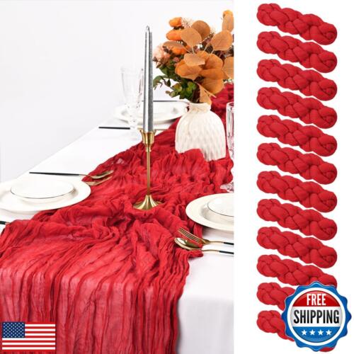 Pesonlook 12 Pack Red Cheesecloth Table Runner,10FT Boho Table Runner 35x120
