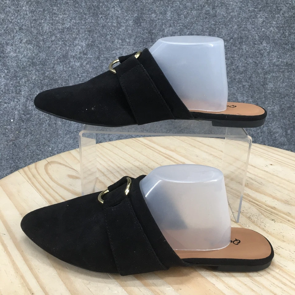 Zapatos planos cómodos Qupid Mules para mujer 8 sin cordones de gamuza negra informales puntiaguda Foto 2 de 4