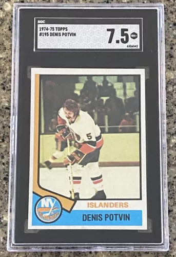 1974-75 TOPPS DENIS POTVIN ROOKIE CARD SGC 7.5 NM+, #195 Islanders