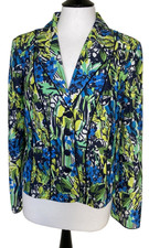 ☆☆caroline Charles Cruise ~luxury Blue Mix Cotton Blend Floral Jacket Size 16☆☆