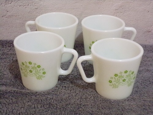 Pyrex Summer Impressions Green Flower Coffee Cups Vintage - Picture 2 of 3