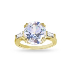 Round Solitaire Cubic Zirconia Gold Plated 925 Silver Engagement Ring, Size 7