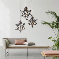 Moravian Star Pendant Light Fixture 3-Light Metal Glass Shade Ceiling Light NEW