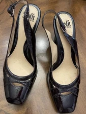 SOFFT DARK RED Patent Leather Slingback 3.5" Stacked Heel Pumps 7.5 N #1031319