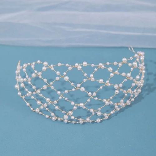 Crystal Bride Wedding Hair Vine prom Pearl Bridal Headpiece Rhinestones gold - Picture 2 of 6