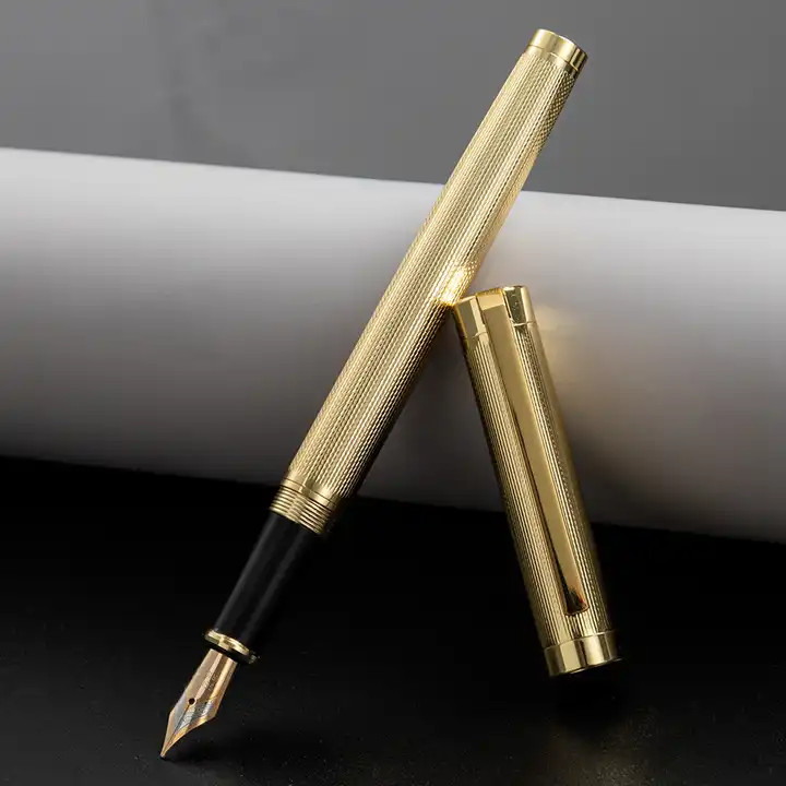 Gold Metal Fountain Pen - Fine Nib, + Ink Converter and 2 Cartridges, JINHAO 899