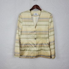 Vintage Nicole Summers Womens Silk Jacket 12 Cream Blue Stripe Button Lined Usa