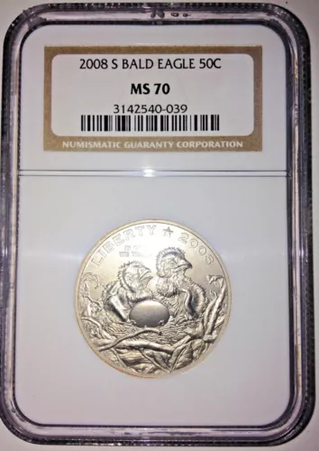 FREE SHIP+GEM💎 NGC CERT. BALD EAGLE HALF DOLLAR MS-70 2008-S PERFECT SPECIMEN!