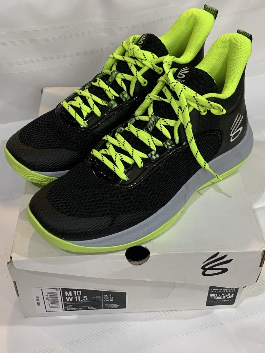 Under Armour Curry 3Z6 Basketball M 10 W 11.5 BLACK NEON YELLOW