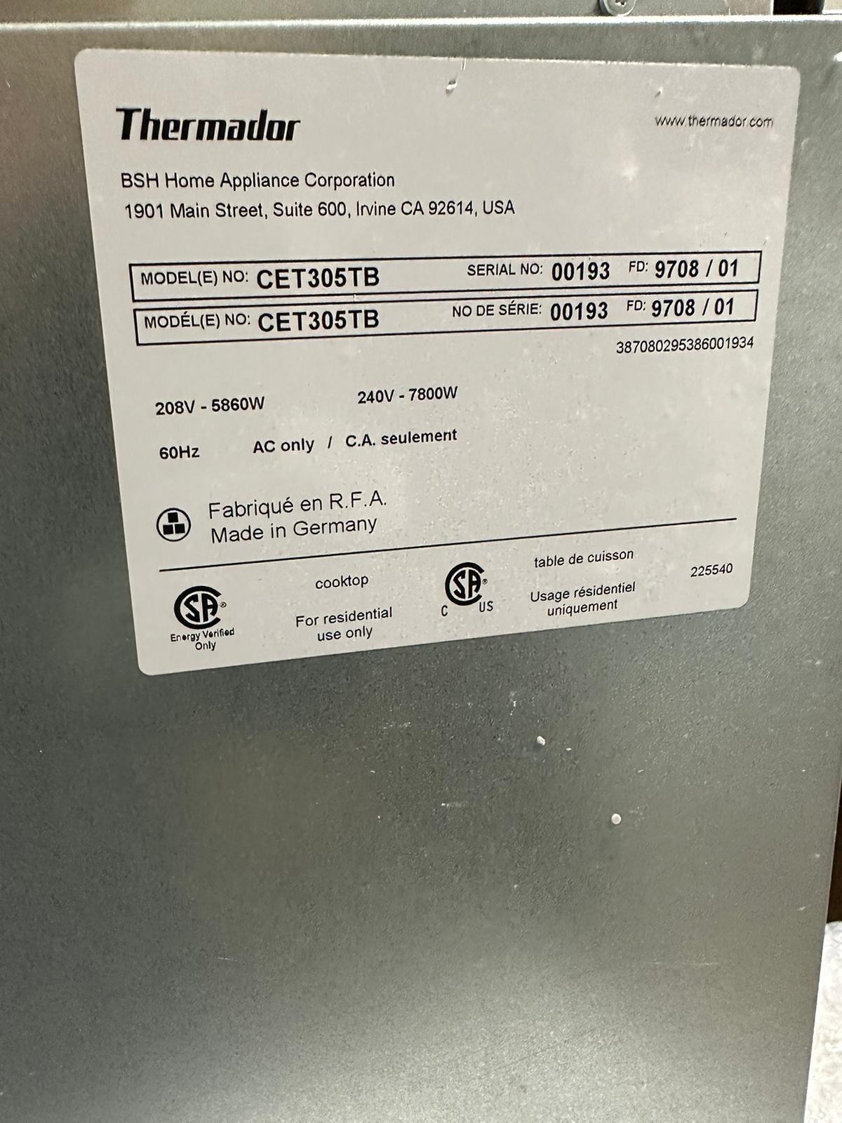 Thermador 30" Black Radiant Cooktop w/ Bridge Burner CET305TB eBay