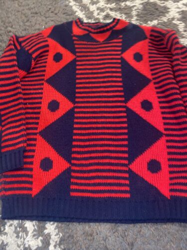 Vintage Nan Dorsey Red And Navy Design Sweater