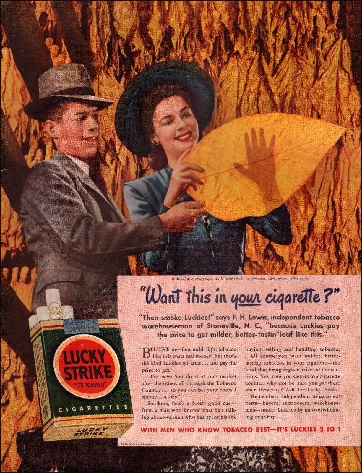 1941 Vintage ad Lucky Strike Cigarettes Tobacco Large Leaf Green