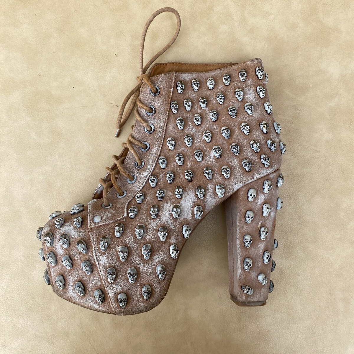 Jeffrey Campbell Black and White Skull Studded Sneakers Jeffrey Campbell Skull Studded Lita Platform Boot -... | Depop main image 2
