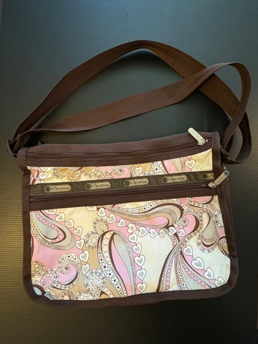 Le SportSac Crossbody Boho Zip Tote Brown Pink Paisley NICE - Picture 2 of 5