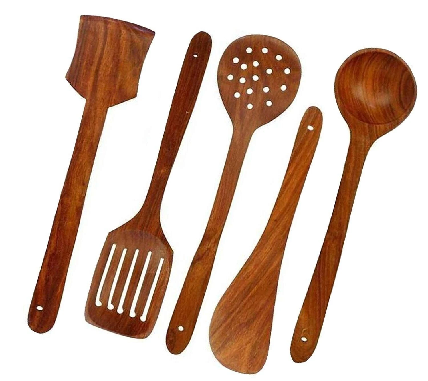 Wooden Cooking And Serving Spoons Non-Stick Kitchen Tools Utensil, Set Of 5
