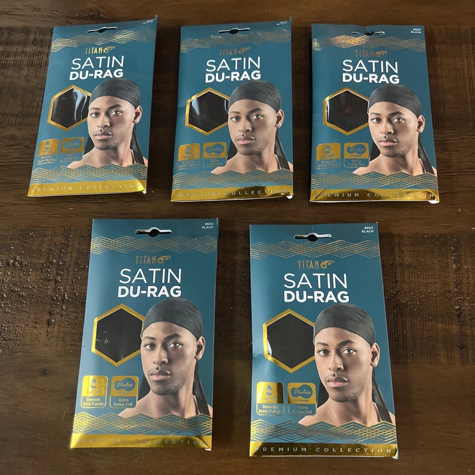 TITAN Colección Premium Satén Du-Rag con Cola Extra Larga - Lote de 5 Du-Rags Foto 2 de 4