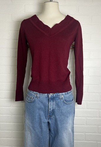 Banana Republic Damen Seide Kaschmir V-Ausschnitt Pullover Pulli XS rot weinrot Freizeit