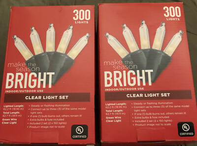 2 Boxes Make The Season Bright 300ct Clear Light Set Christmas Holiday 600 Total