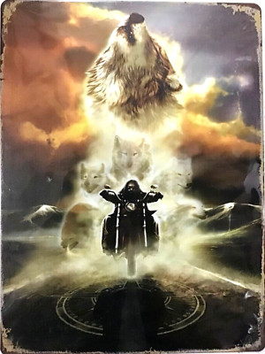 FREE SHIPPING! BUY-make OFFER-B4 it s SOLD! Wolf motorcycle 12x16 TIN SIGN Bx1