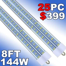8FT Led Tube Light 144W FA8 T8 Single Pin LED Shop Light 8 Foot Bulbs 6500K 25PC