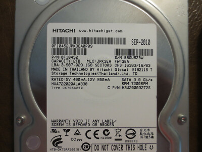 Hitachi HUA722020ALA330 PN:0F10452 MLC:JPK3EA 2.0TB 3.5'' Sata HDD
