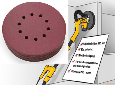 Schleifscheiben 225 mm mit 10 Löcher Schleifpapier für Trockenbauschleifer Klett